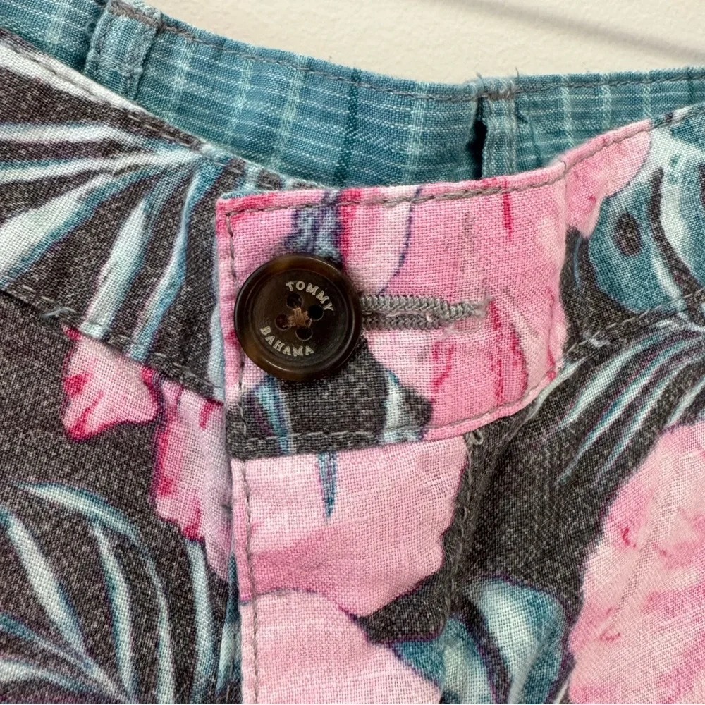 Tommy Bahama 100% Linen‎ Reversible Shorts Blue Stipe, Pink & Green Tropical 40